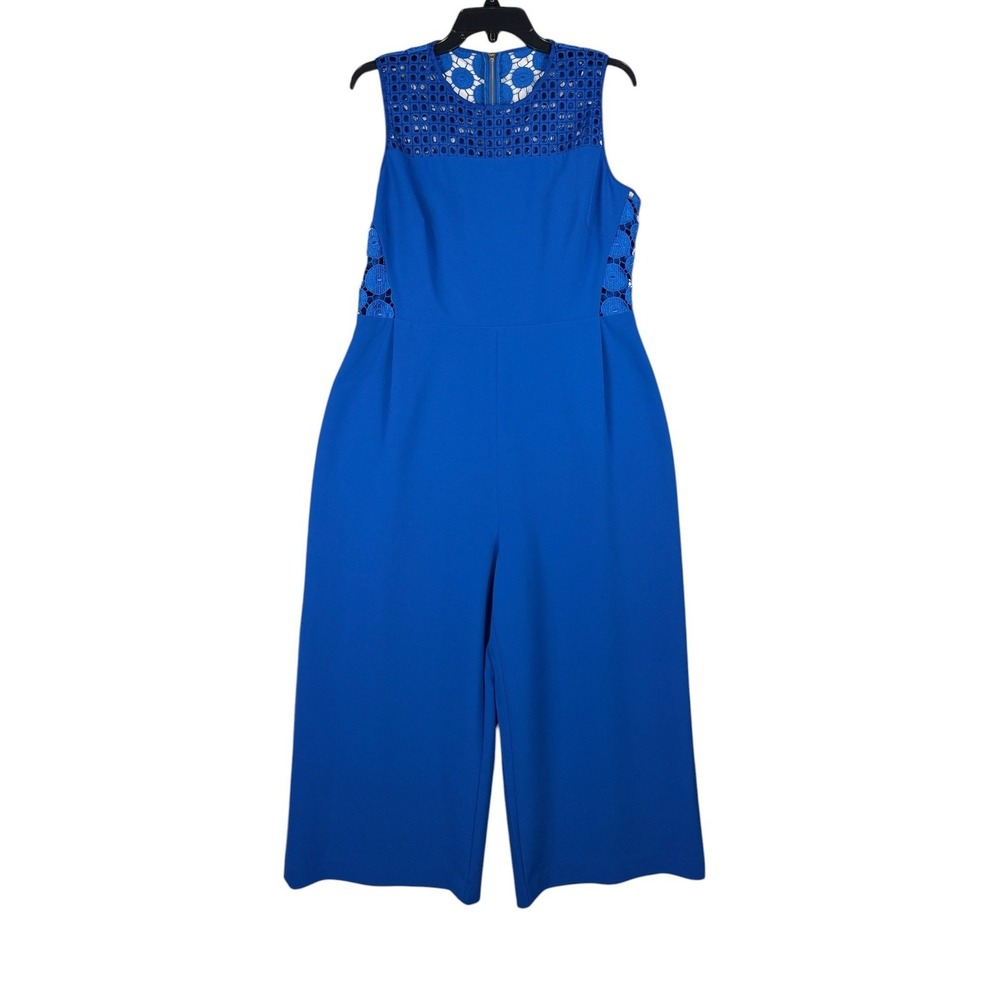 Ted Baker London Blue Wide Leg Jumpsuit Lace Cutout Sleeveless Women's Size 4